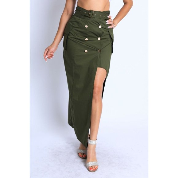 Boutique Dresses & Skirts - Women Asymmetric Self Belted Pockets Detailed Maxi Skirt Formal Casual